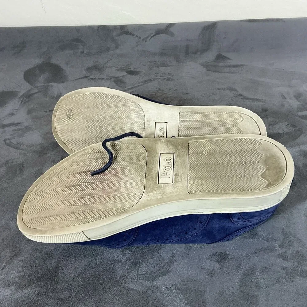 Polo Ralph Lauren Navy Brogued Sneakers Jarrod Wingtip 9 D Leather Shoes